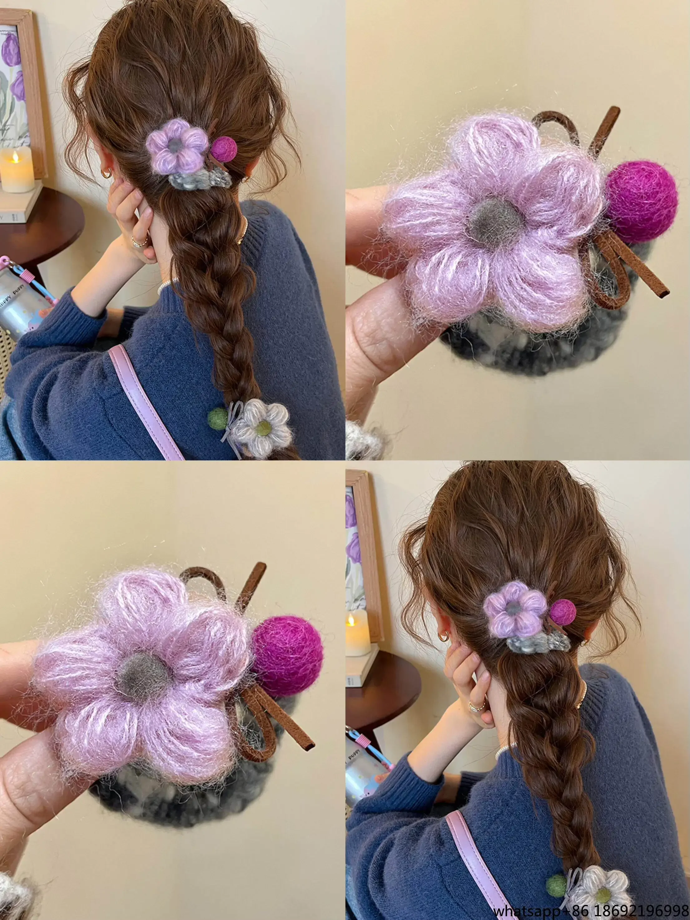 Plush Taro Purple Flower Hair Band Gentle Girl Hair Rope Sweet Wind Small Fresh Atmosphere 2025 New
