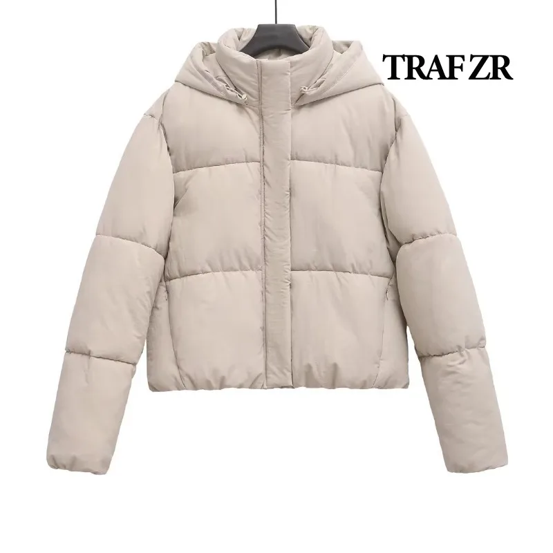 Traf zr casaco acolchoado novo em outerwears parkas de neve sólida com capuz elegante casaco feminino de luxo quente casacos de inverno