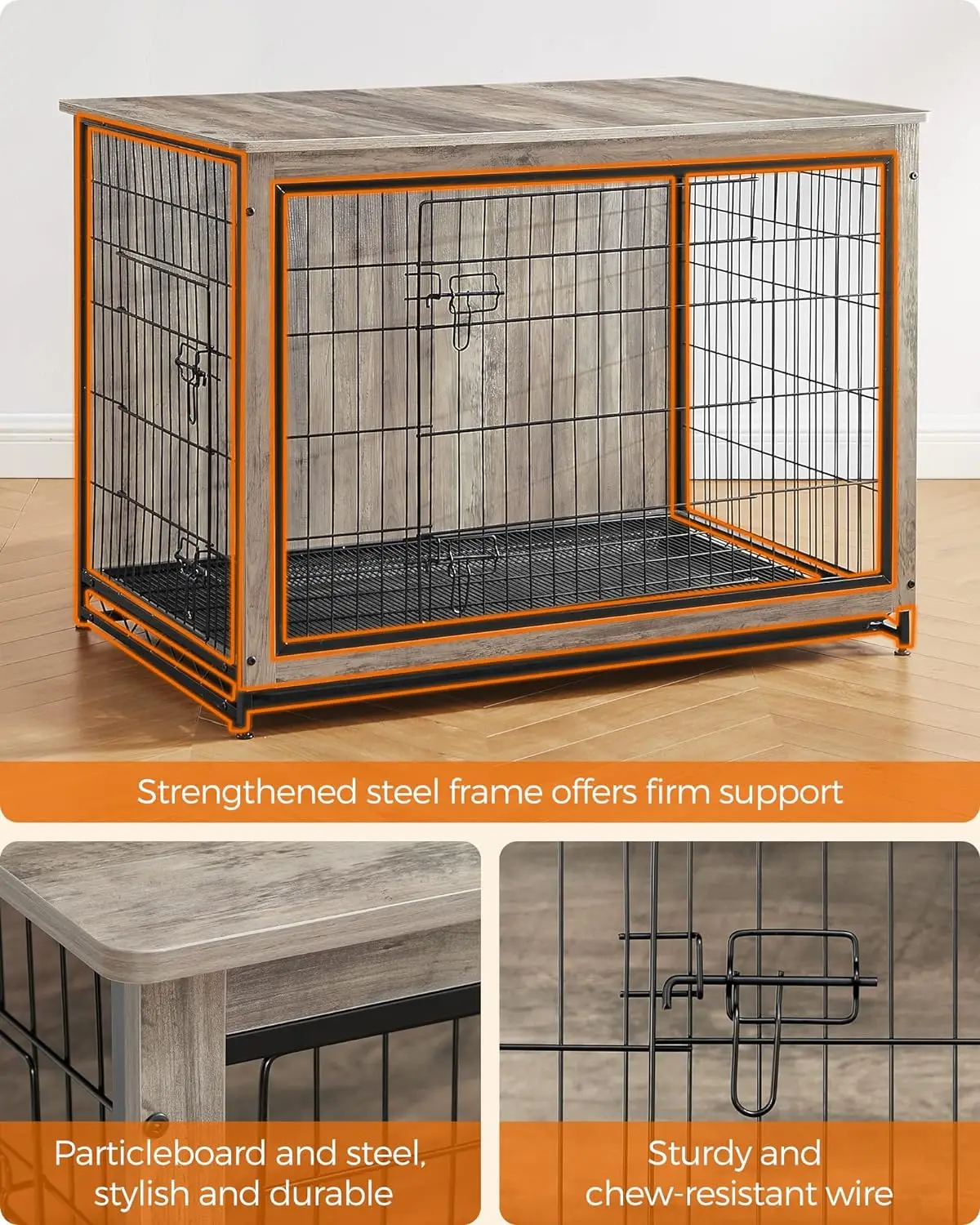 Feandrea-muebles de jaula para perros, mesa auxiliar, perrera moderna para interiores de hasta 80 lb, jaula resistente para perros