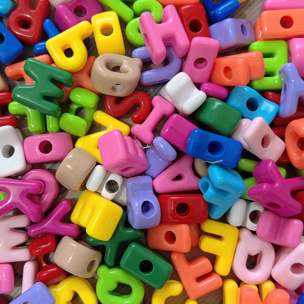 10Pcs Acrylic Large Hole English Letter Beads Mixed Color Alphabet Early Education Loose Bead DIY Jewelry Accessories Making
