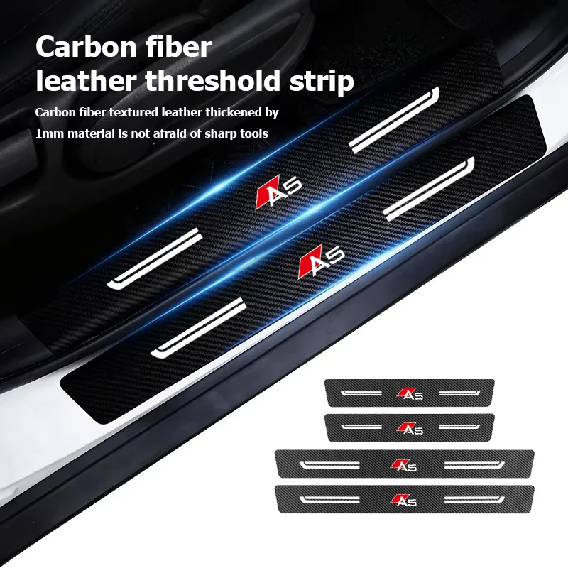 Car Door Sill Decorative Sticker Carbon Fiber Threshold Strip for Audi A5 Logo Rear Trunk Bumper Protector Accessories