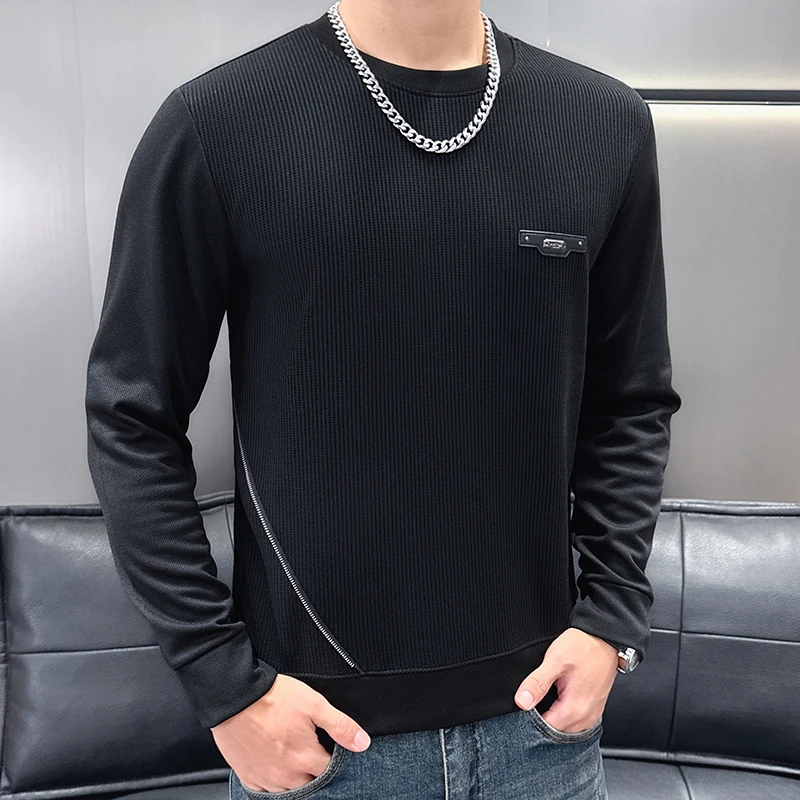 Designer Trendy Pullover T Shirt For Men Long Sleeve Streetwear Autumn New Quality Breathable Slim Fit Youth Camisetas De Hombre