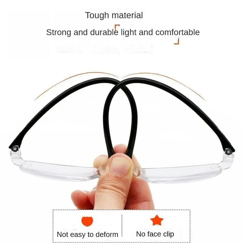 Gafas de lectura sin montura para personas mayores, anteojos de lectura para miopía, antiluz azul, graduadas para negocios, presbicia, 0 -100 -350