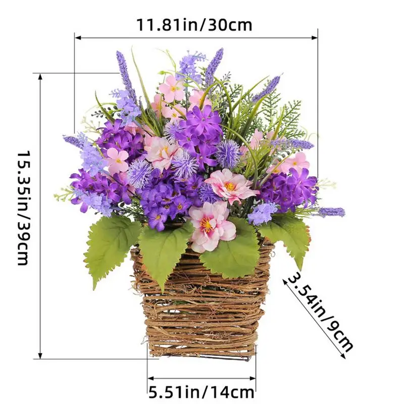 พวงหรีดลาเวนเดอร์ประดิษฐ์สำหรับตกแต่งประตูหน้าบ้านตะกร้าแขวนประตูบ้านแบบสปริงกลางแจ้งในร่มลานสนามหญ้า