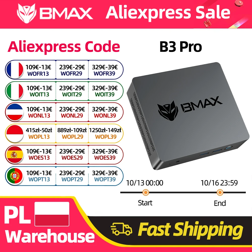 Bmax B3 Pro Windows 11 pc, Intel N4500, 8 GB RAM, 256 GB SSD, HDMI, USB, dual-band wifi, ondersteunt 4K bij 60 Hz, Intel HD Graphics, mini-pc.