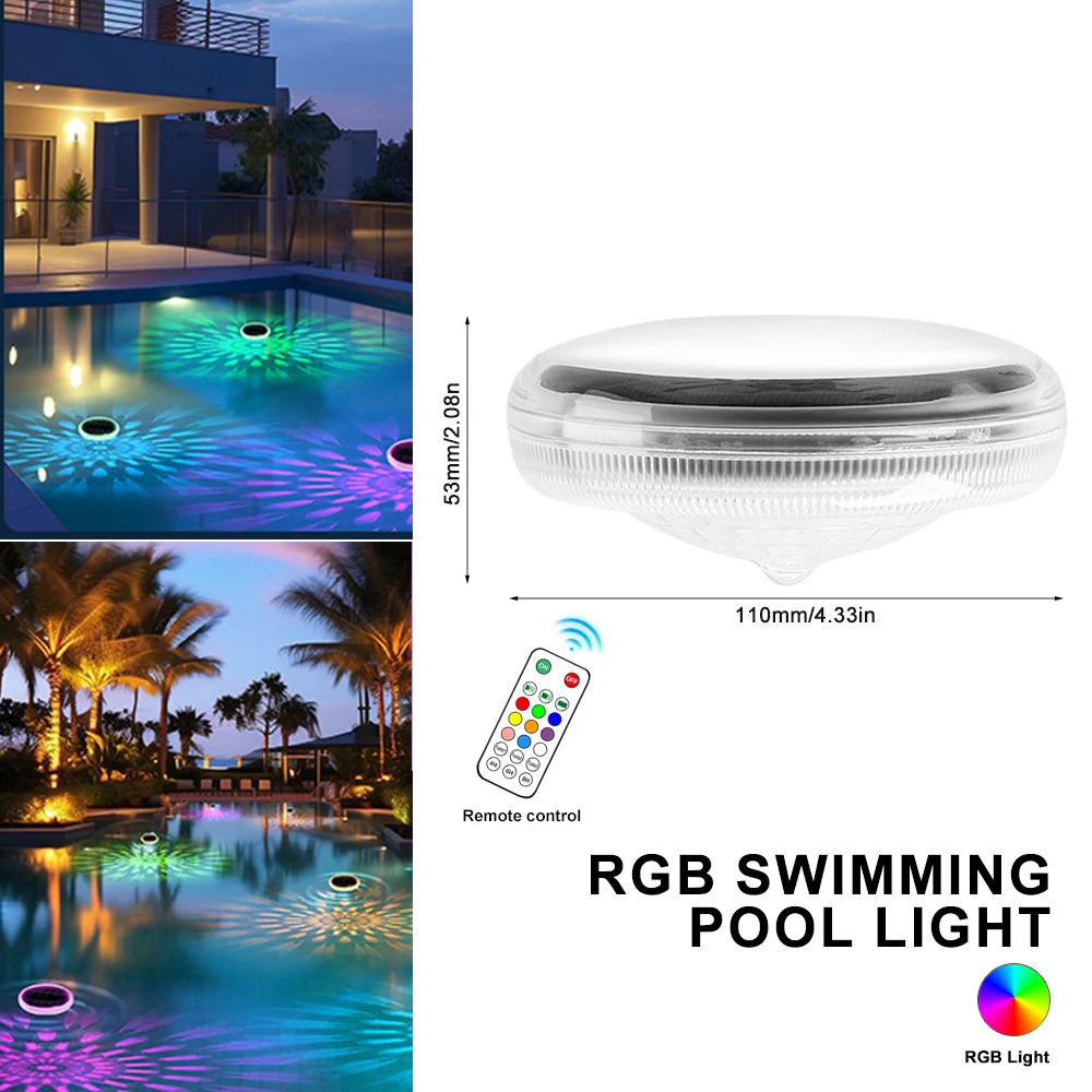 D2 Solar Floating Pool Lights Color Changing IP65 Waterproof Swimming Pool Lights With Remote 9 Lighting Modes Floating Light