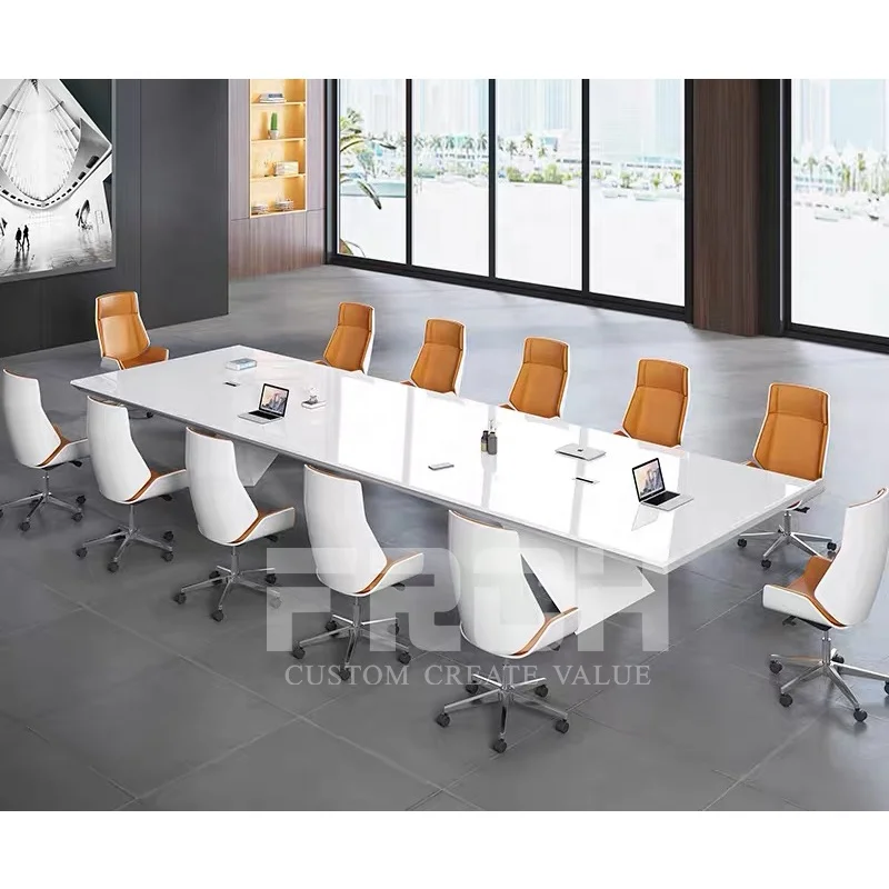 Custom Large Modern White Executive Office Conference Room Table Wood Desk Meeting Furniture