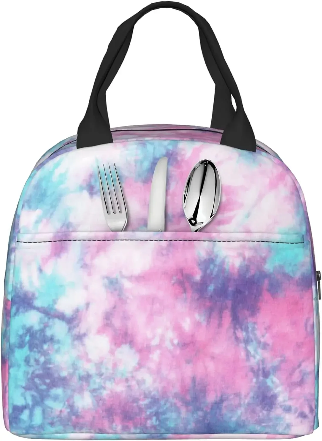 Pastel Blue Pink Tie Dye Lunch Box Insulated Meal Bag Lunch Bag Reusable Snack Bag Food Container For Boys Girls Men Women Schoo