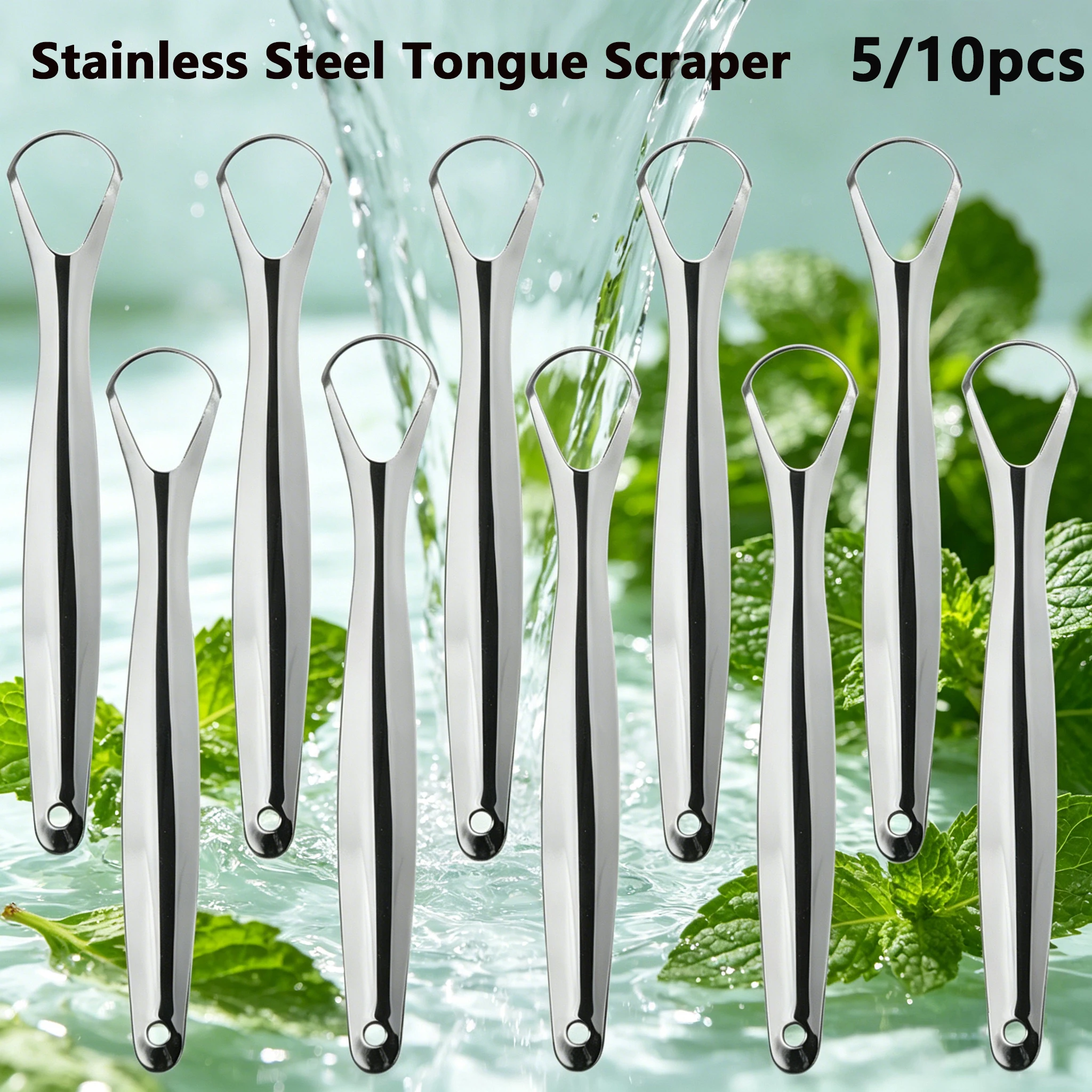 Stainless Steel Tongue Scrapers, Smooth Curved Oral Tongue Cleaners, Reusable Anti-Rust Tongue Coating Remover to Eliminate Bad