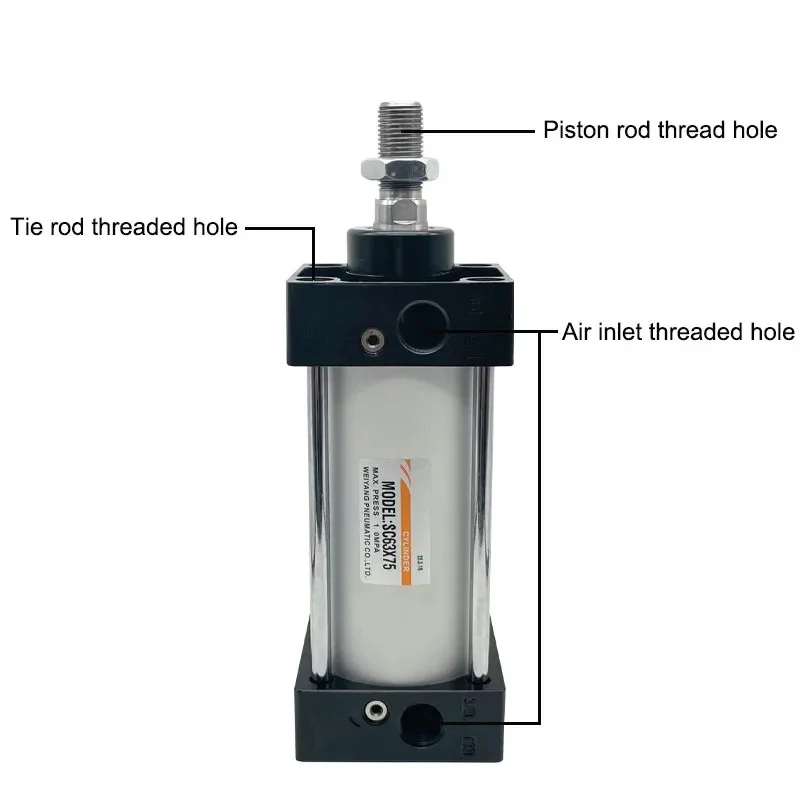 Standard SC Series Pneumatic Gas Cylinder 32/40/50/63mm Bore Big Thrust 25/50/75/100/200/300/400-1000mm Stroke Double Action