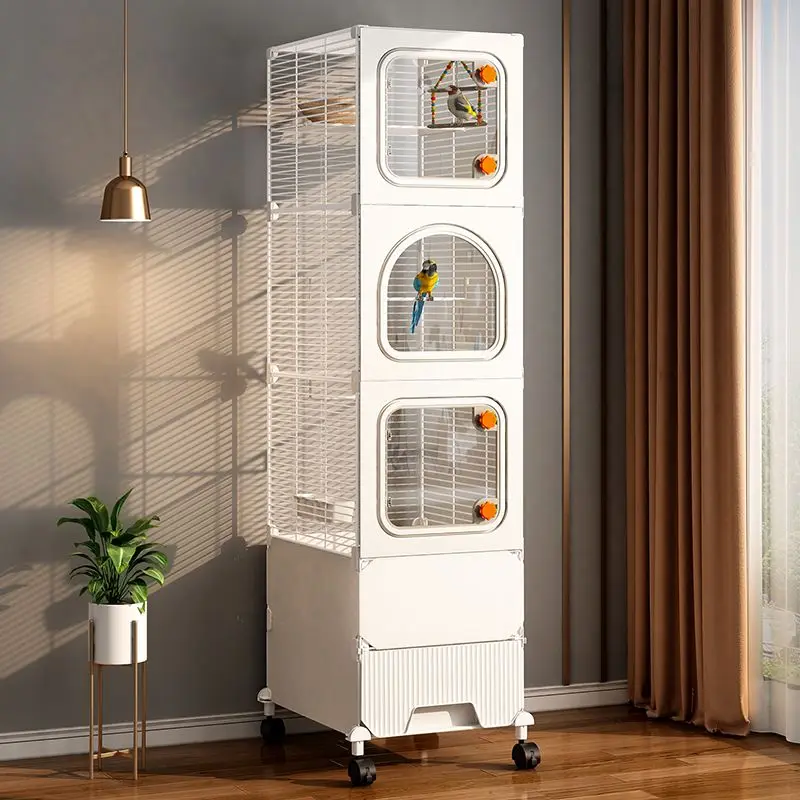 Juego de jaulas para pájaros transparentes, jaulas grandes de Metal para pájaros, soporte de lujo para loros, suministros para mascotas blancos baratos de múltiples capas