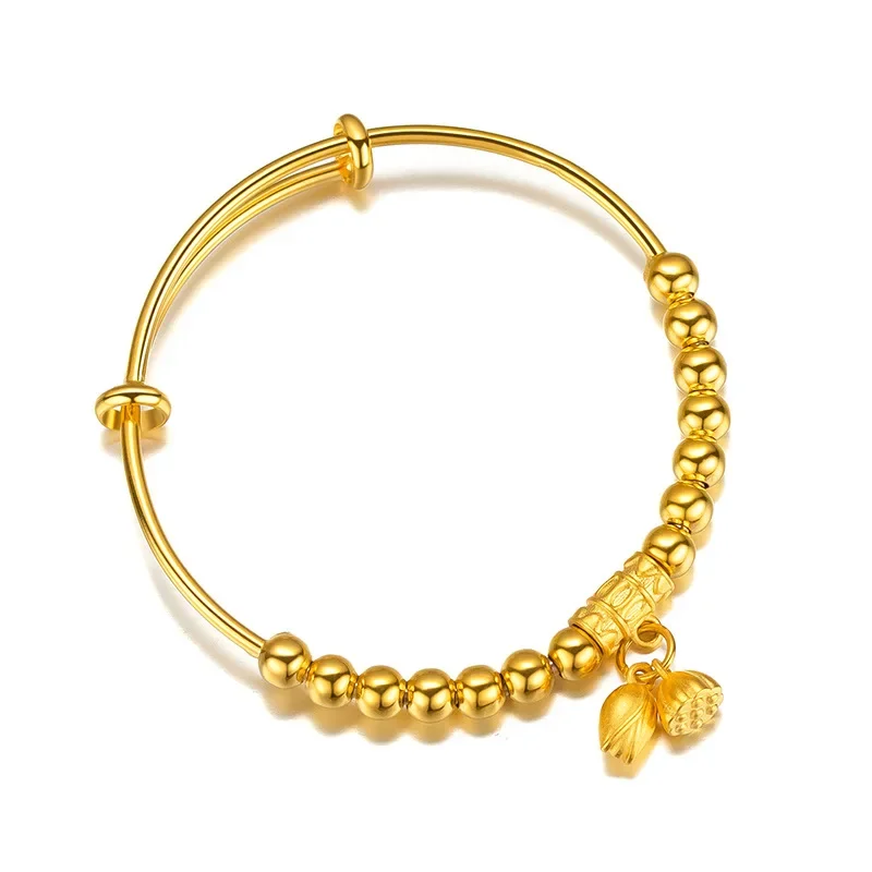 

Simple Smooth 999 Gold Cuff Bracelets for Women Flower Wedding Transfer Bead Jewelry Party Gothic Girl Bracelets