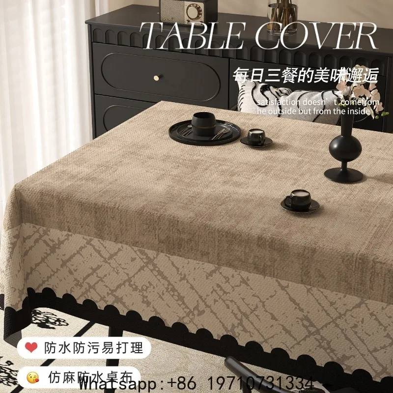 Simple tablecloth, waterproof, oil-proof, wash-free desk mat, new light luxury high-end vintage style