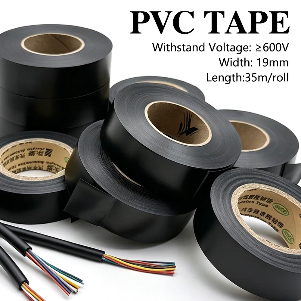 Black PVC Tape 25m/35m Flame Retardant High Adhesion Insulating Tape For Automotive Electronic Multipurpose Wire Insulation Use