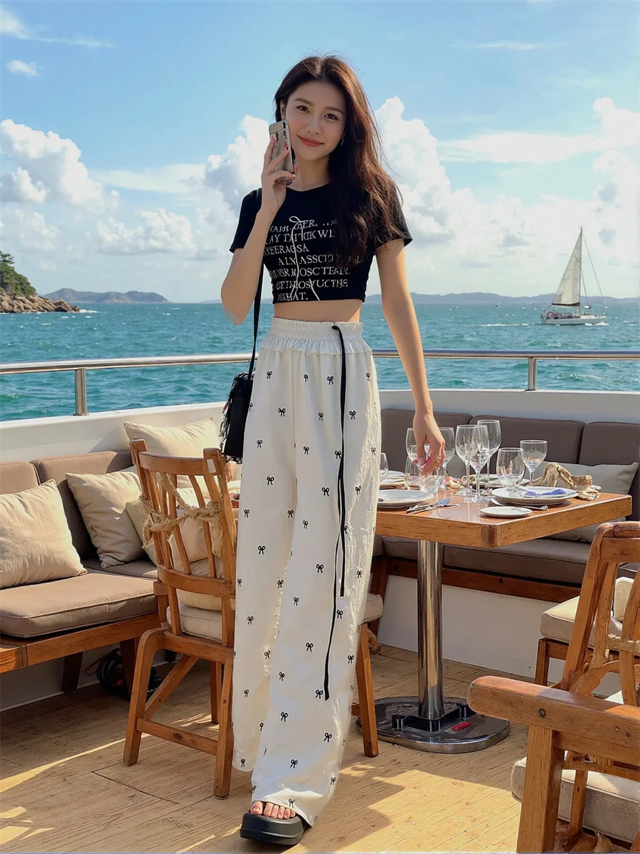 سراويل نسائية فضفاضة باللون الأسود المشمش نمط غير رسمي أنيق أنثى واسعة الساق عالية الخصر موضة رسمية مكتب الأعمال المهنية #1