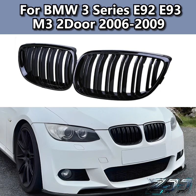 

Gloss Black Racing Grill Double Line Slat Car Front Bumper Grilles Kidney For BMW 3 Series E92 E93 M3 2006-2009 2 Door
