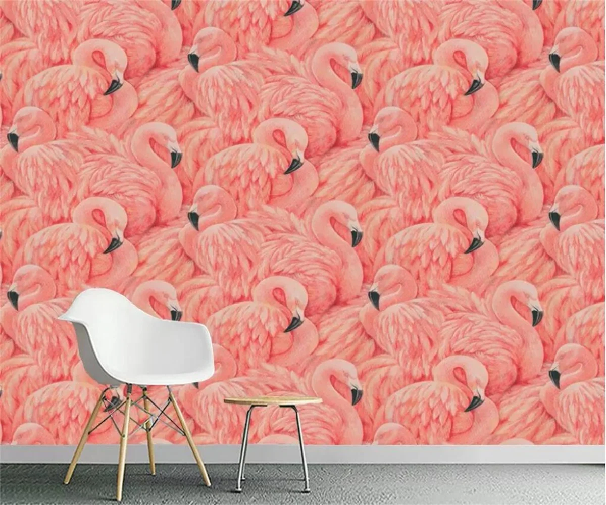 Custom wallpaper Cartoon Flamingo Rainforest plant leaf Background Mural home decor self-adhesive relief material 3d wallpaper
