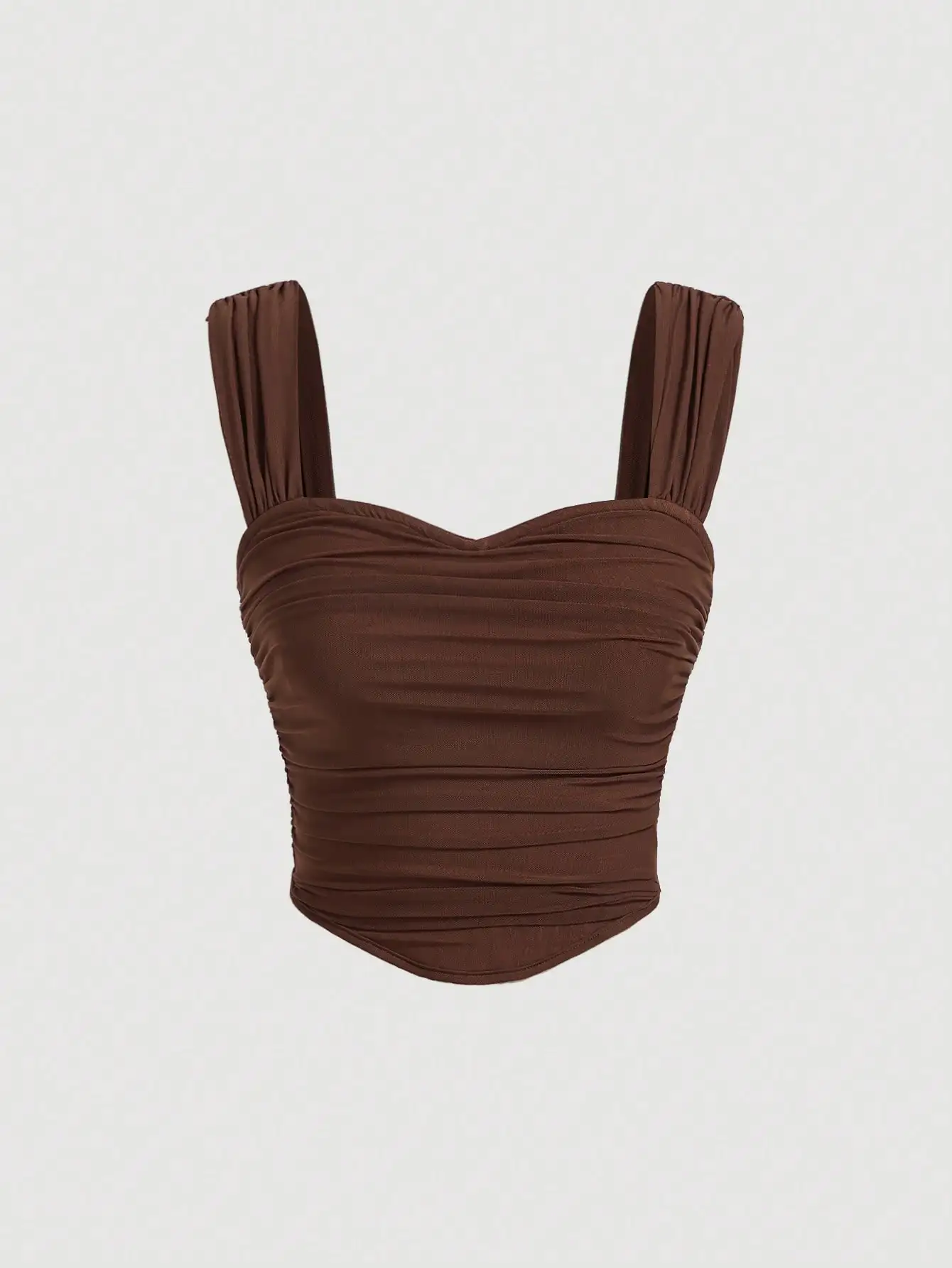 Solid Ruched Wide Straps Gathered Shoulder Straps Sharp Hem Summer Top