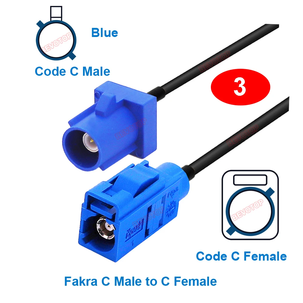 RG-174 Cable Fakra A/B/C/D/E/F/G/H/I/K/Z Male to Female Pigtail Car Radio Antenna Extension for GPS RF Communications Systems