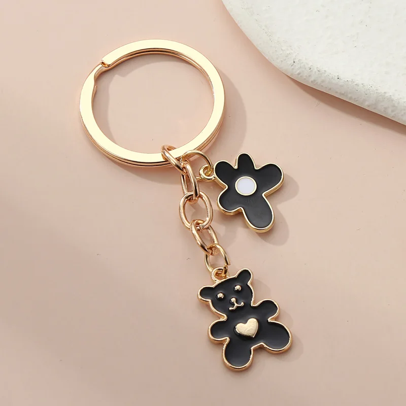 Cute Enamel Animal Keychain Bear Doll Heart Flower Key Ring Animal Key Chains For Women Girls Handbag Accessorie Jewelry Gifts