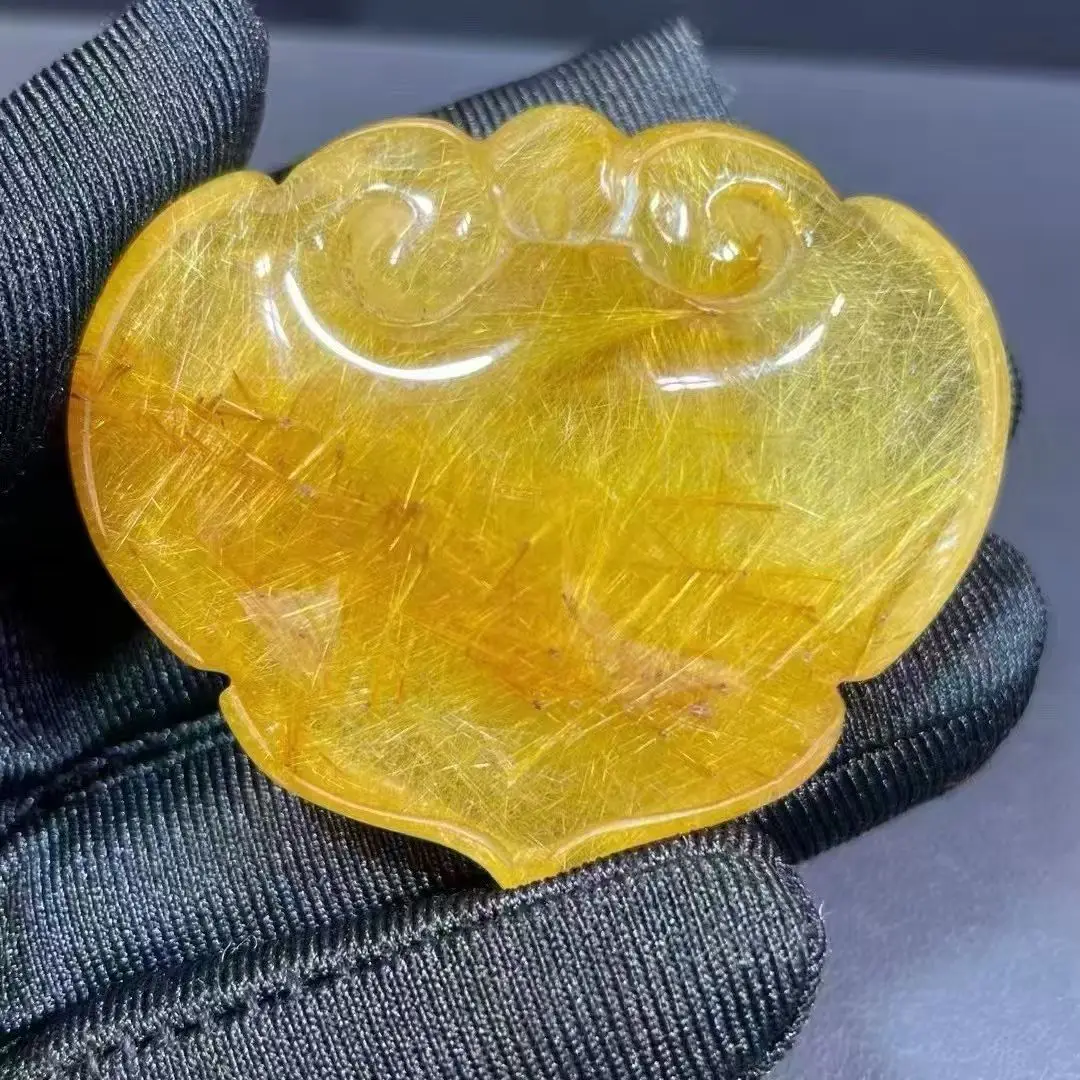 

Natural Gold Rutilated Quartz Lock Pendant Flower 52*44*22mm Rutilated Quartz Jewelry Men Women Brazil AAAAAAA