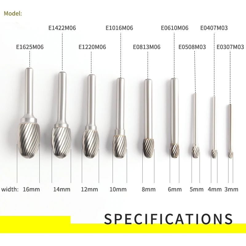 E-shaped oval shape file Hand tools metal engraving milling cutter 6-16mm straight shank rotary burr shape cemented carbide rot