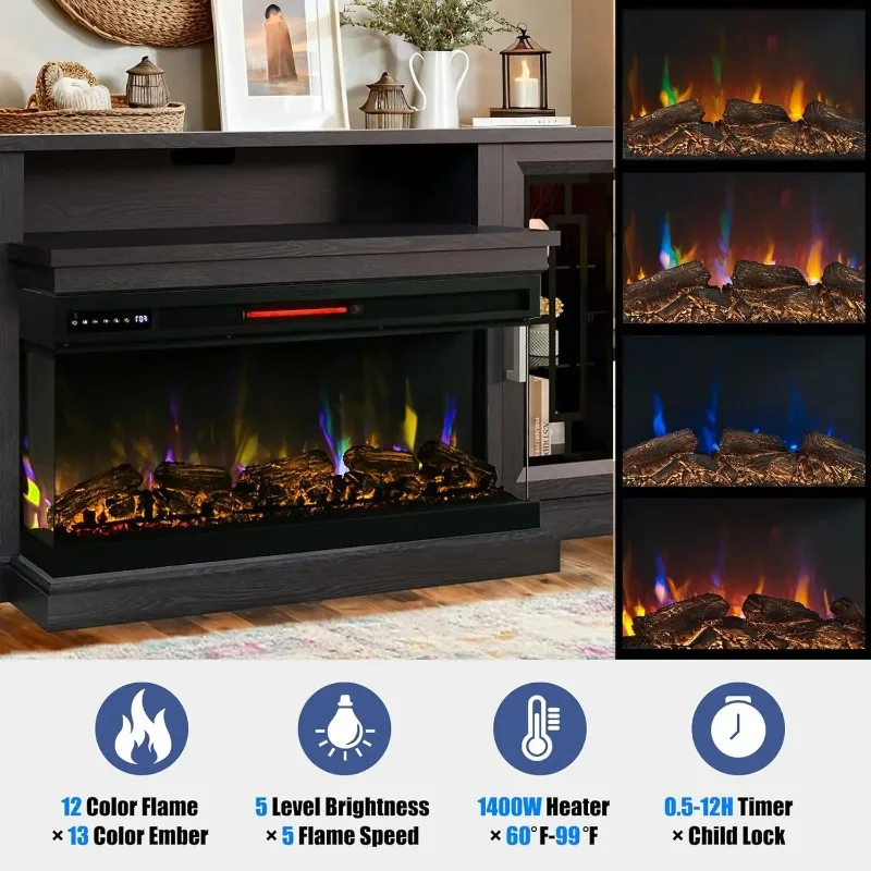 75 Inch Electric Fireplace TV Stand 3-Sided Glass LED Display Modern Media Entertainment Center Console Table Customized