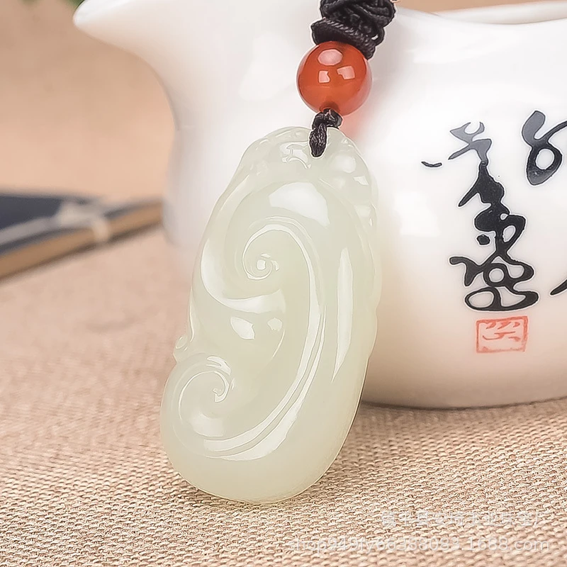

Hetian Ruyi Natural White Jade Pendant Necklace Men and Women Jewelry