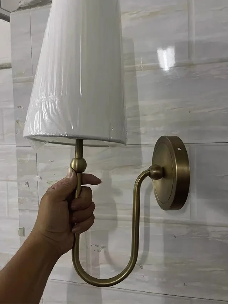 Retro All copper Wall Lamp Fabric Bedroom Bedside Lamp LED Living Room Aisle Restaurant Background Wall Decoration Lamp