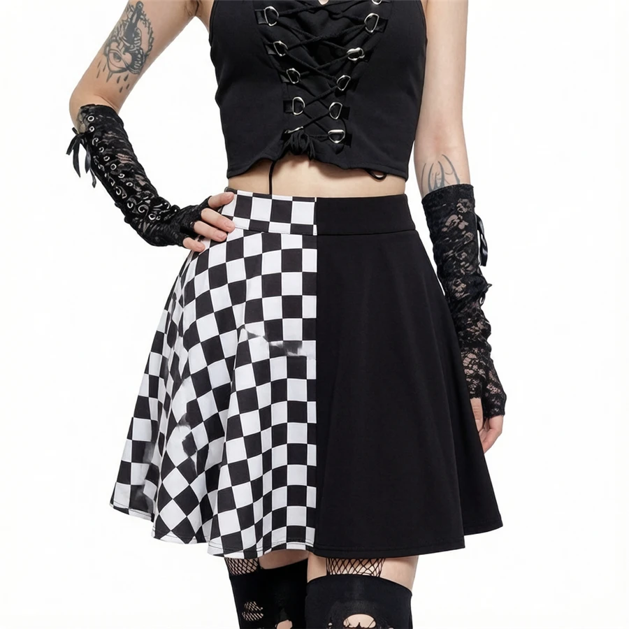 Patchwork Goth Plaid Sexy Mini Skirt Women Harajuku Fashion Pleated Skirt Punk Aesthetic Summer High Waist Skirt