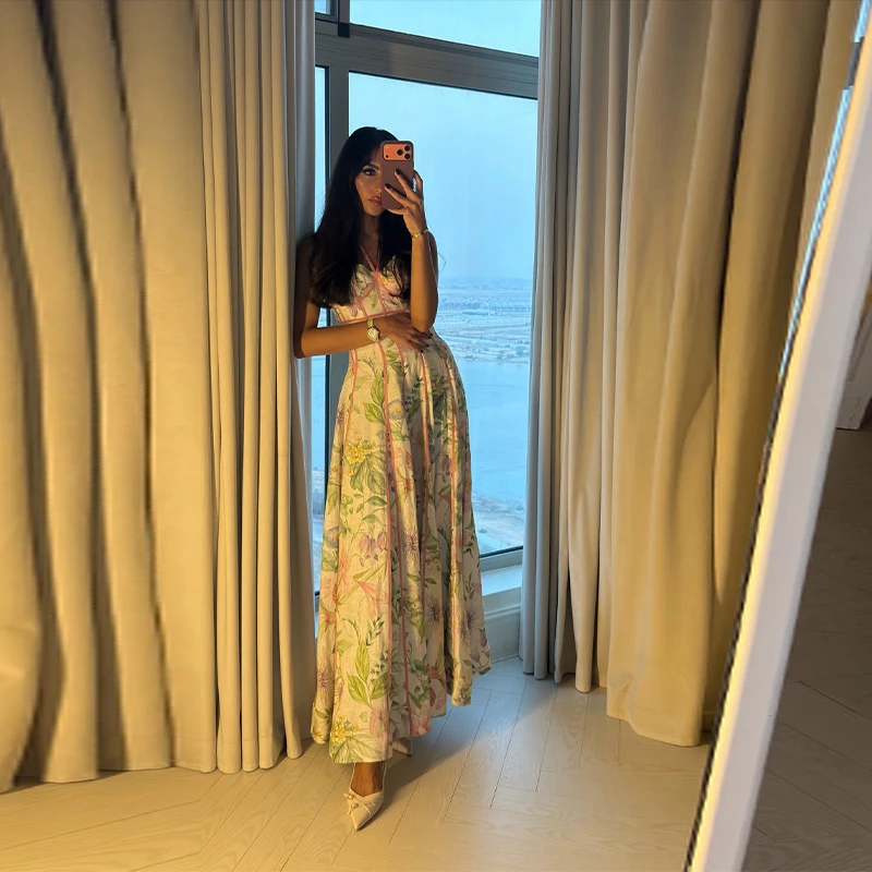 Exquisites Damen-Maxikleid mit Blumenmuster, Sommerliches Chic-Kleid mit Hochwertiger Taillierung, Stilvolle Rüschensaum-Trägerkleider für Strand und Party