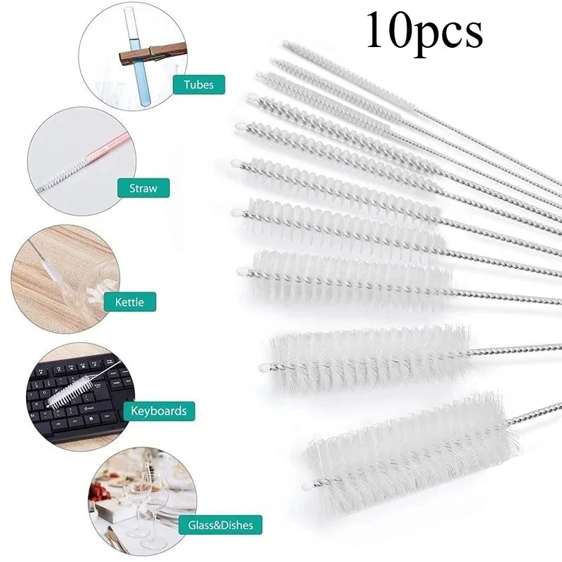 10pcs Nylon Cleaning Brush, Household Straw Pipe Cleaning Tool, Kitchen Stainless Steel Long Handle Brush Kitchen Accessories