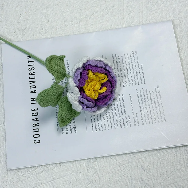 Gehäkelte Pfingstrose Kreative Handgemachte Blumensträuße Gestrickte Pfingstrose Künstliche Blume Raumdekoration Geschenk – Detail 4