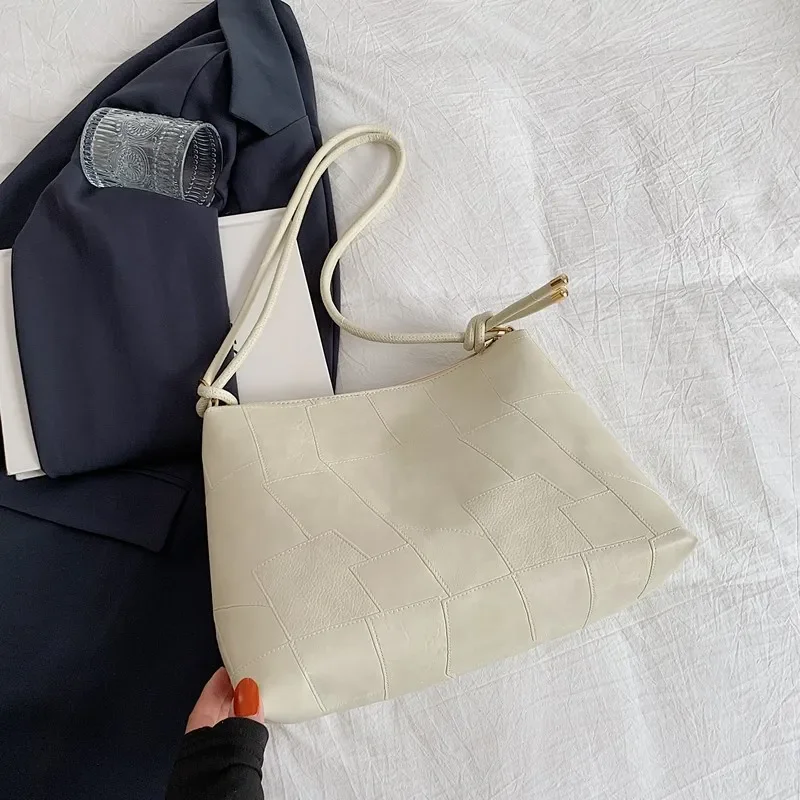 Premium splicing soft surface large capacity tote bag fashionable versatile leisure commuter shoulder bag