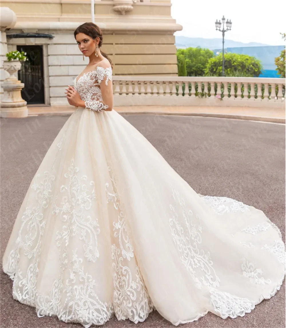 

A-Line Luxury Wedding Dress Lace Appliques Court Train Floor-Length Bridal Gown Vestidos De Novia 2024 Women Long Dress