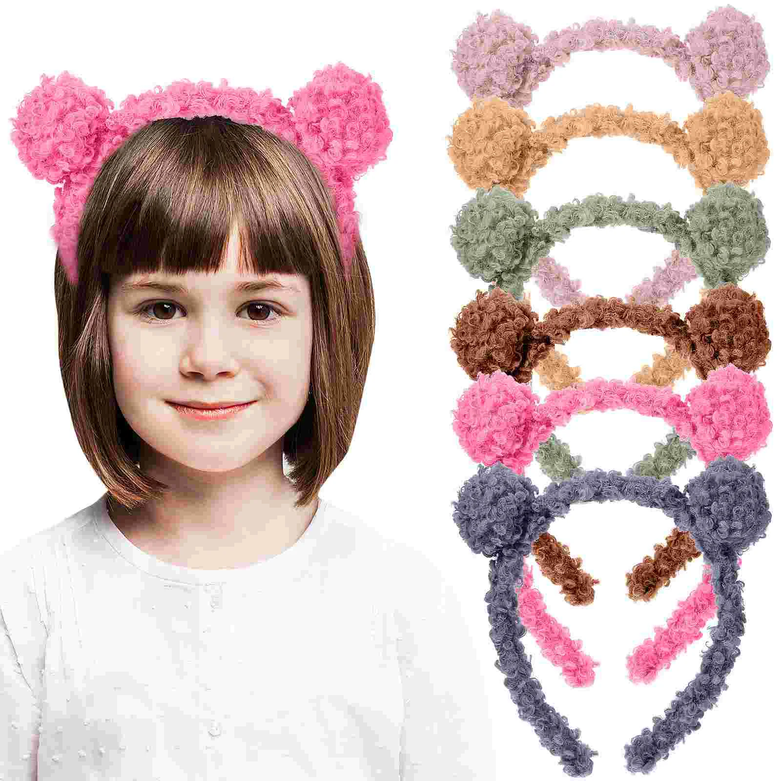 6 Pcs Earphones Cute Bear Ears Headband Hair Accessories Hoops for Makeup Lovely Headdress Fluffy Headbands Miss