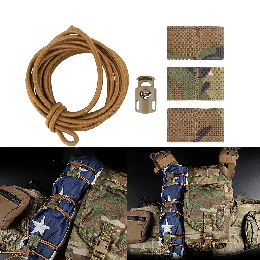 Tactical Flag Bungee Elastic Fastener Strap Shock Cord Retention Molle Webbing Loop Cord Lock Secure Attachment Hunting Gear