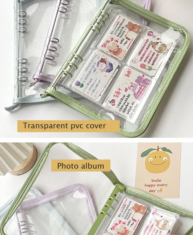 SKYSONIC Neue Ankunft A5 Zipper Binder Sammeln Buch Glitter Cover Organizer Journal Notebook Kugel Transparent PVC Fotoalbum – Detail 27