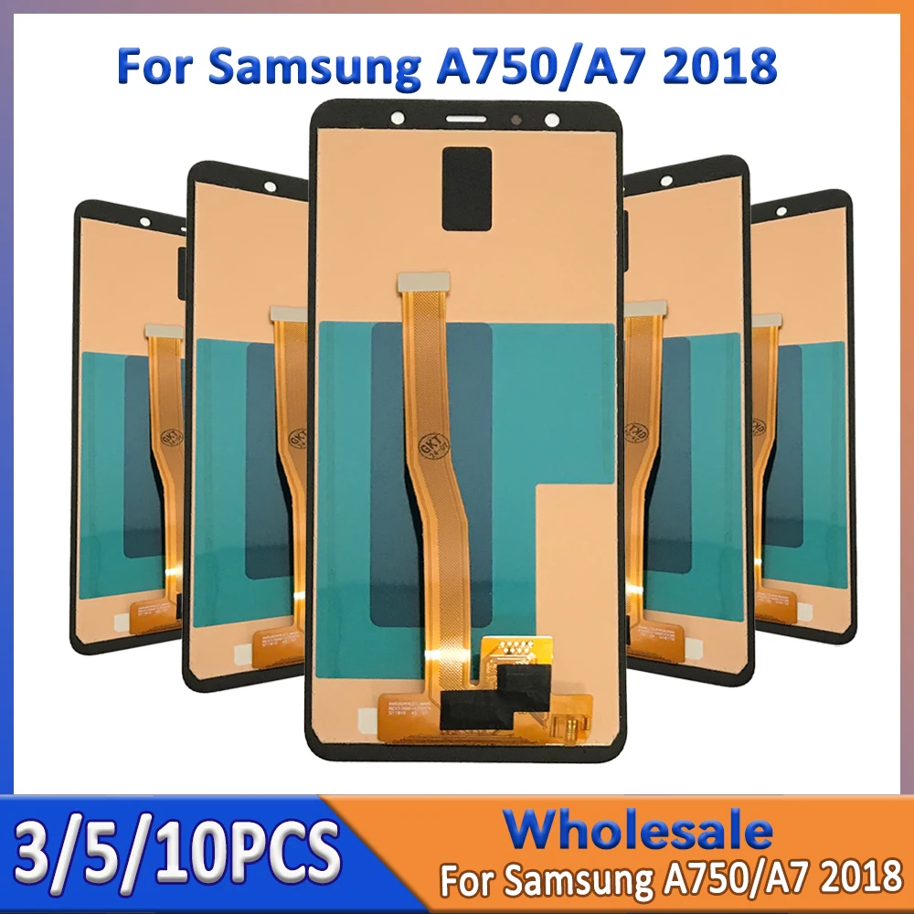 

Оптовая продажа, 3/5/10 шт. в партии для Samsung A7 2018, ЖК-экран в сборе, сенсорный дисплей, совместимый с моделями A750