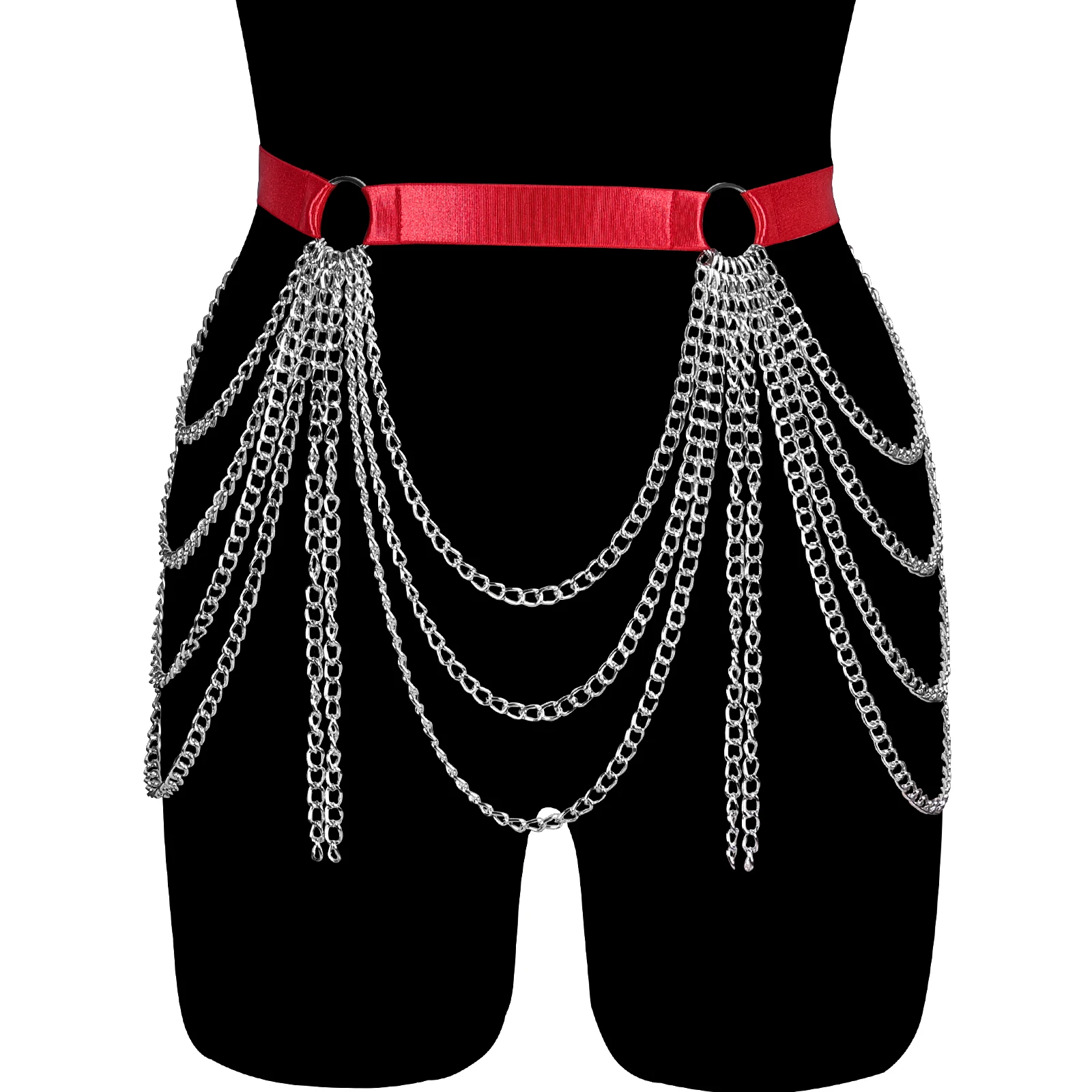 

Festival Gothic Body Harness Bondage Fetish Red Garter Belt Rave Harajuku Chain Harness Bralette Adjustable Burlesque Corset