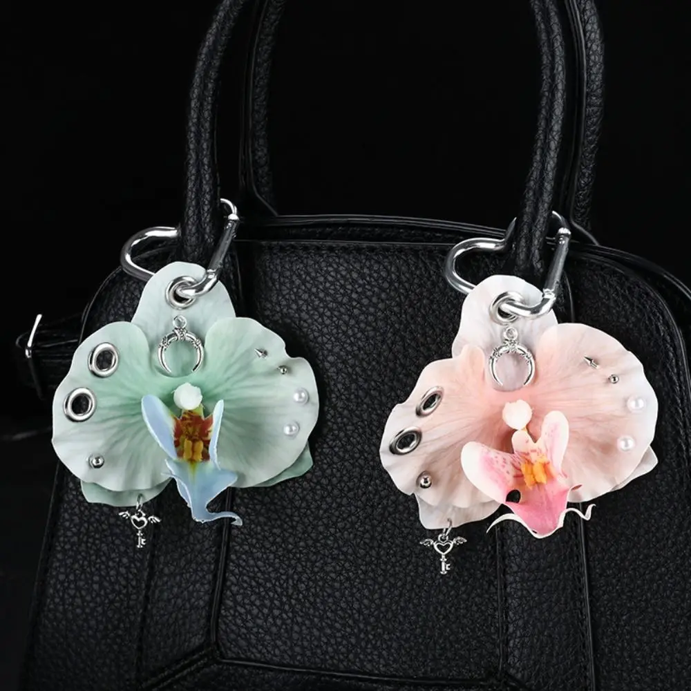 Fashion Orchid Lily Keychain Creative Simulation Flower Keyring Colorful Butterfly Orchid Keychain Flower Bag Pendant Decor Gift
