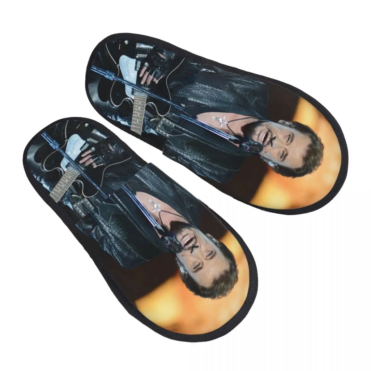

Johnny Hallyday Guitar Guest Slippers for Bedroom Women Custom Print French Singer Rock Music House Slipper