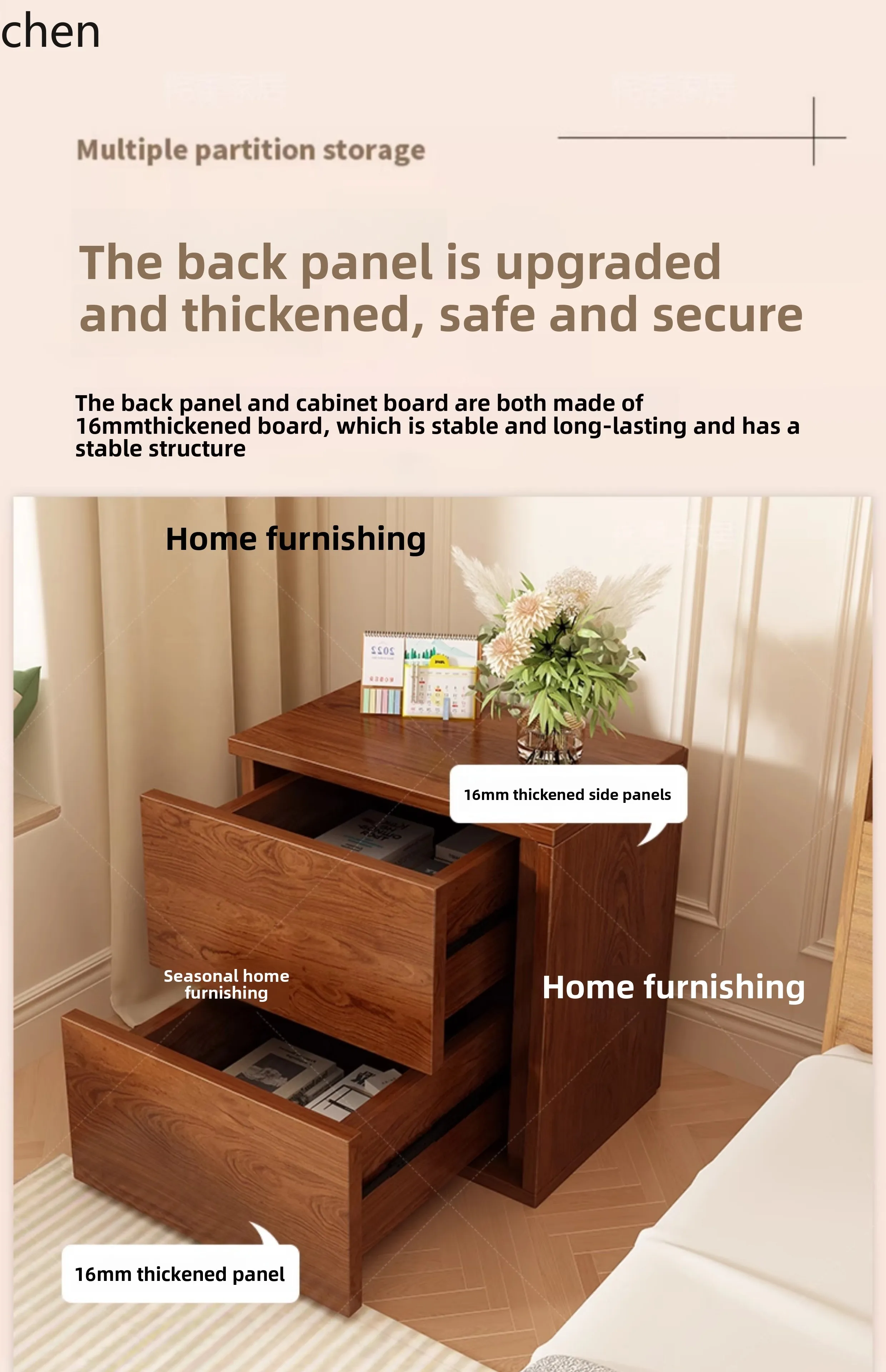 

HTTENF Grade Vintage Style Mini Ultra-Narrow Bedside Table Home Bedroom Small Solid Wood Storage Cabinet