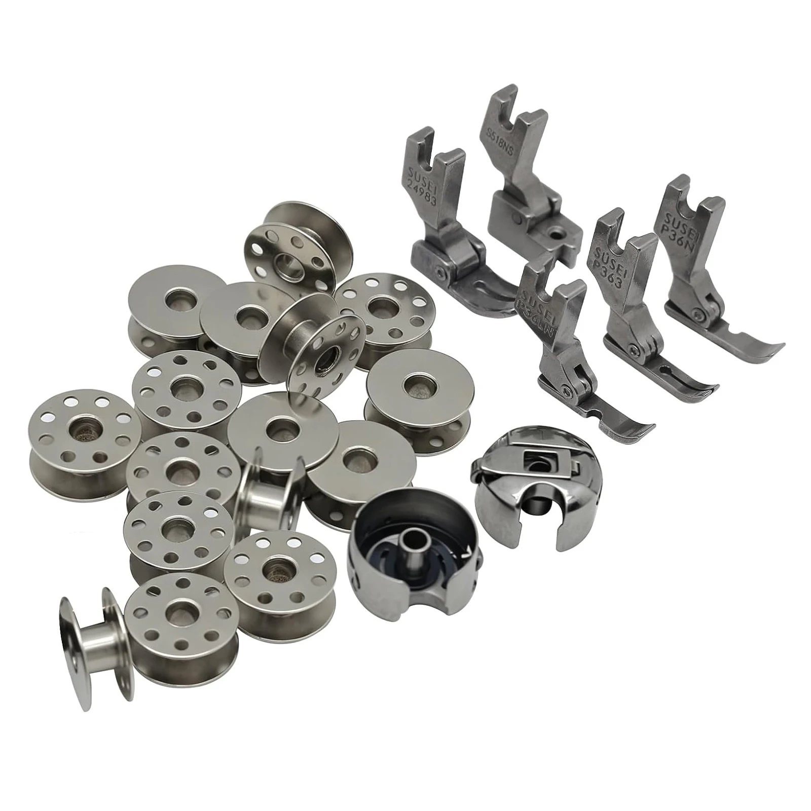 23Pcs Presser Feet Bobbin Cases and Bobbins Kit For Juki DDL-8500 DDL‑8700 Singer 241 Brother Consew Sewing Machine Accessories
