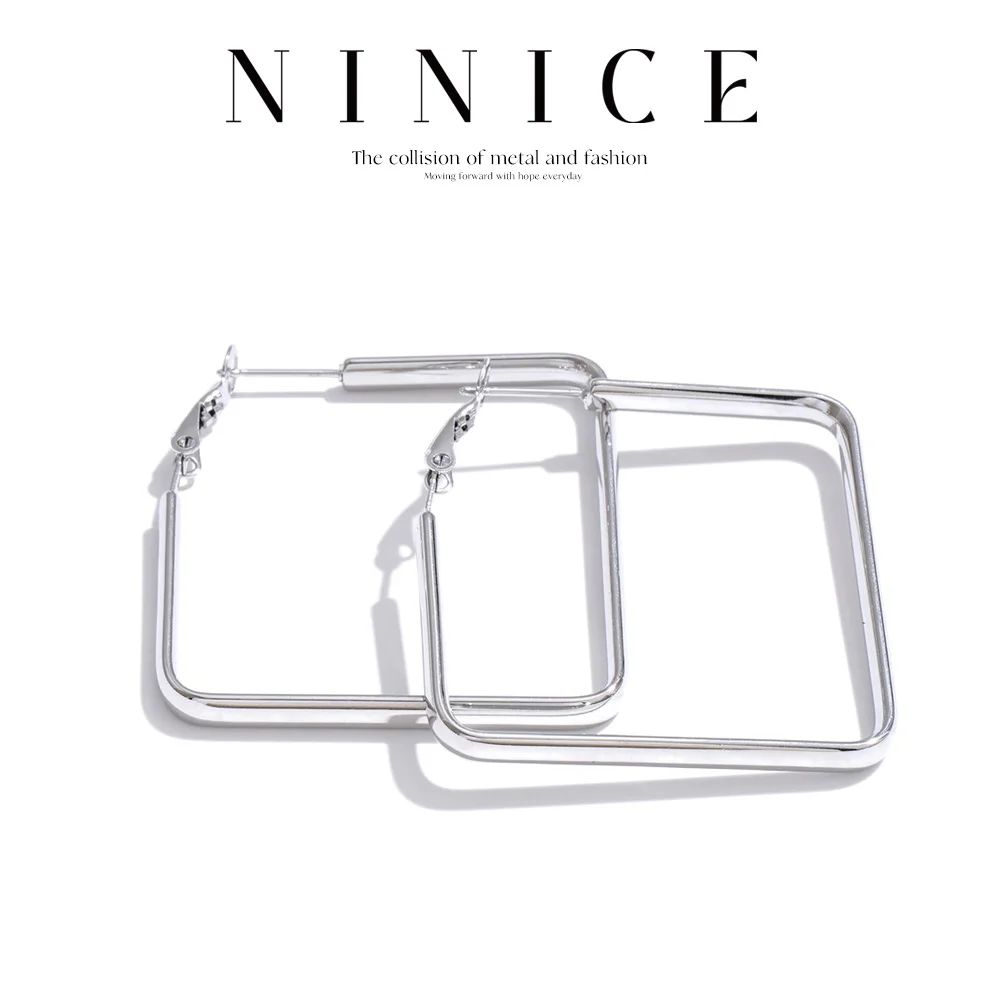 NiNice 40*40mm Stainless Steel Square Hoop Earrings for Women Minimalist Trendy Attractive Daily Wear Jewelry Accessories