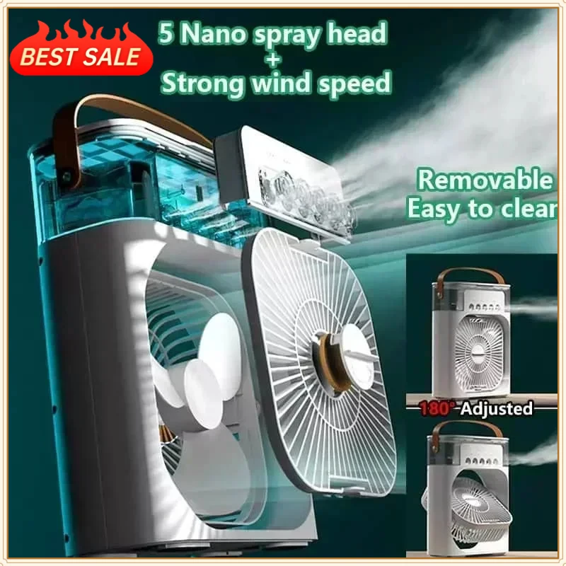 Novo Ventilador 3 em 1, Ar Condicionado Portátil, Pequeno Resfriador de Ar, Luz Noturna LED, Umidificador, Ventilador com Ajuste de Ar para Escritório e Casa