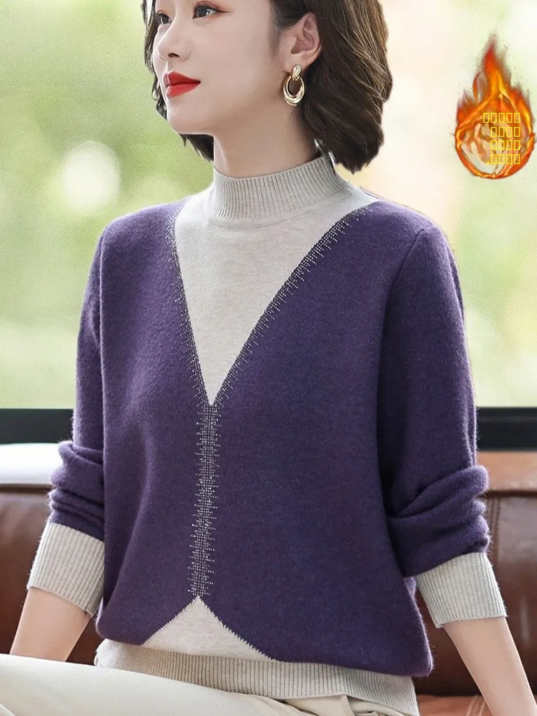 

Теплый вязаный свитер-базовый слой для женщин среднего возраста и старше, стильная одежда для мам