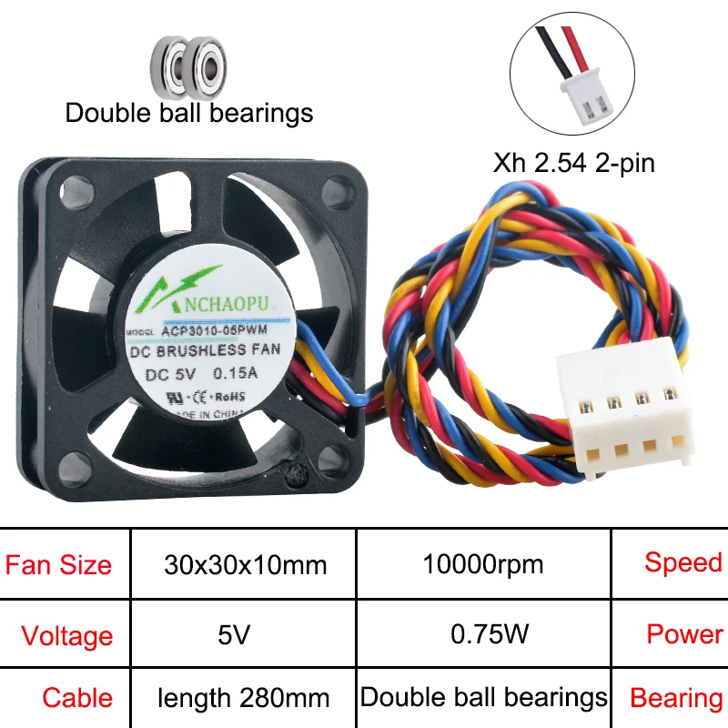 ACP3010-05PWM ACP3010-12PWM 3 cm 30 mm Lüfter 30 x 30 x 10 mm DC5 V/12 V 4-polig 8300/10000 U/min Doppelkugellager-Mikro-Lüfter für CPU