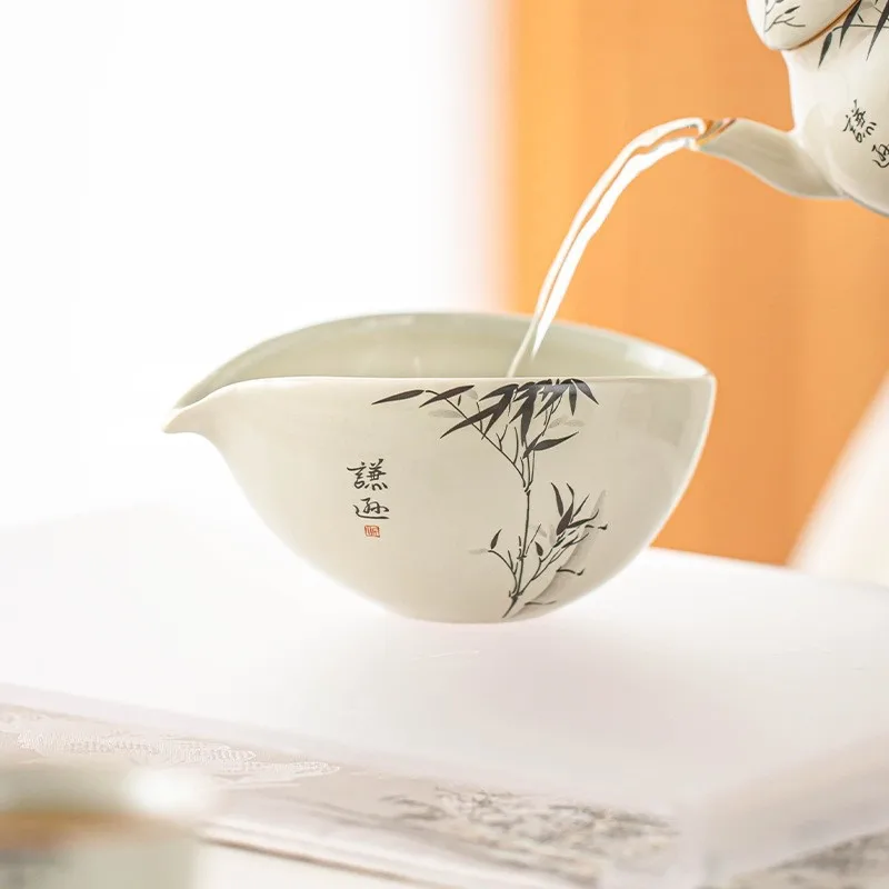 Grass and Wood Ash Fair Cup Ink and Wash Bamboo Uniform Teacup Ceramic Tea Sea Tea Divider Tea Set Accessories Single Male Cup