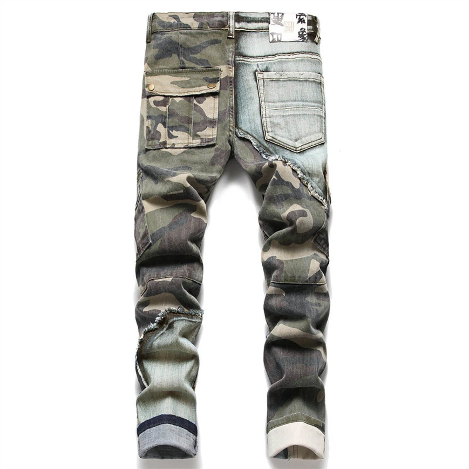 Men's Jeans Vintage Distressed Camouflage  Ripped PatchworkJeans Luxury Designer Slim Skinny Jeans Casual Denim Pants For Men